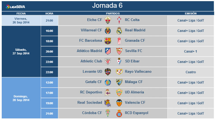 Horario Jornada 6