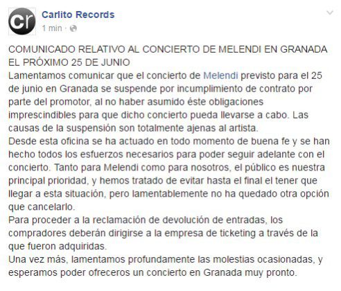 comunicado concierto melendi completo