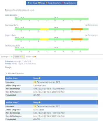 altas temperaturas granada lunes 18 julio