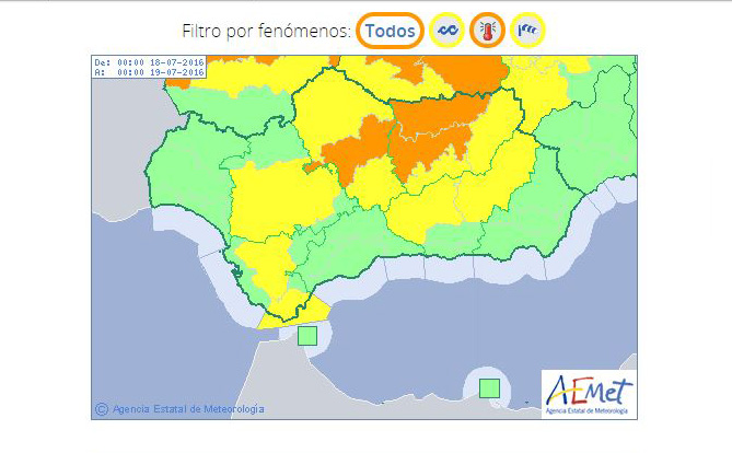 mapa calor andalucia 18 julio