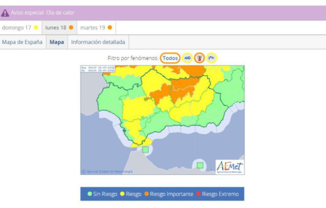 ola calor mapa andalucia lunes 18 julio