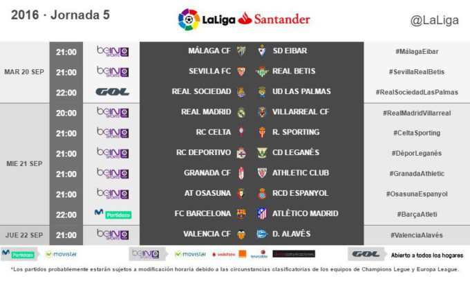 Horario Jornada 5 La Liga (2)