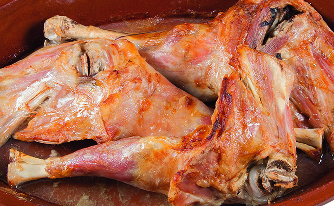 lamb roasted on tablecloth