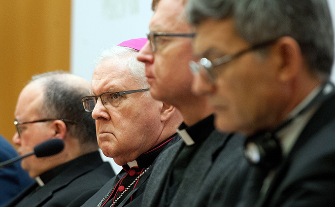 February 21, 2019 - Vatican City:  Brisbane's Archbishop Mark Coleridge attens a media briefing on the meeting "The Protection of Minors in the Church" at the Augustinianum Patristic Institute in Rome. (CPP/POLARIS)