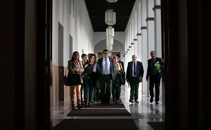 Rueda de prensa del grupo parlamentario de Vox en el Parlamento de Andalucía.