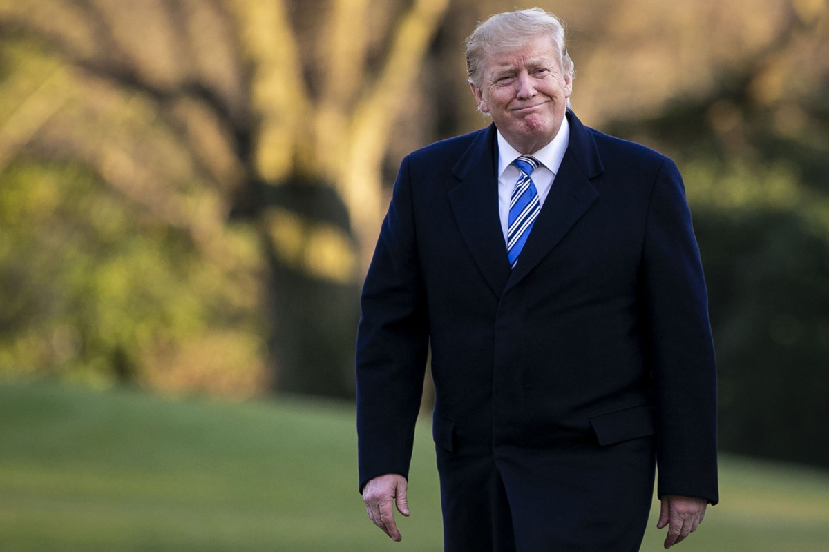 March 10, 2019 - Washington, DC, United States: U.S. President Donald Trump walks on the South Lawn of the White House, on March 10, 2019 in Washington, DC. Trump spent the weekend at his Mar-a-Lago club in Palm Beach, Fla. (Polaris)