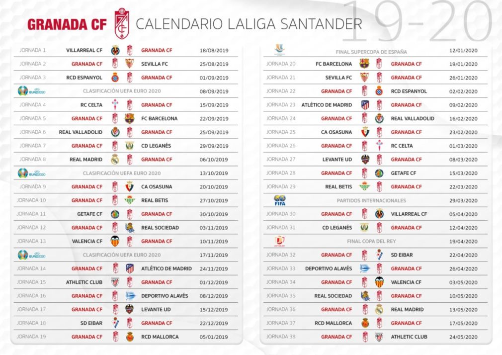 Calendario completo de la temporada 2019