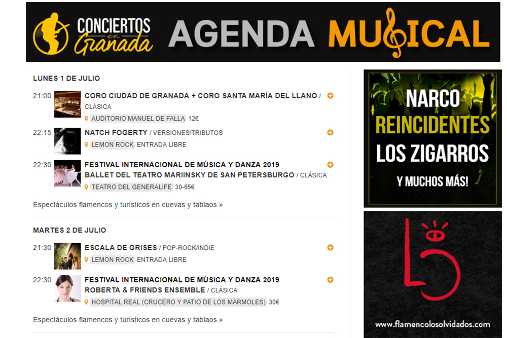 agenda musical 1 al 7 julio