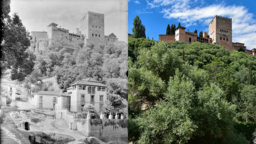 La Alhambra en 1920 y en 2020, fotografías de Otto Wunderlich y Ángel Luis Guerrero