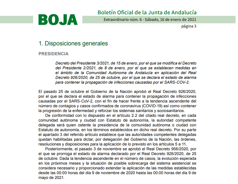 BOJA extraordinario de 16 de enero de 2021