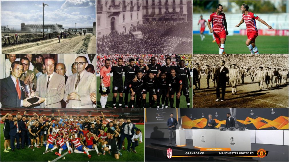 Collage con momentos historia Granada CF históricos