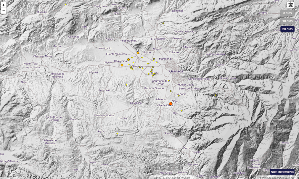 Mapa terremotos IGN desde 30 abril