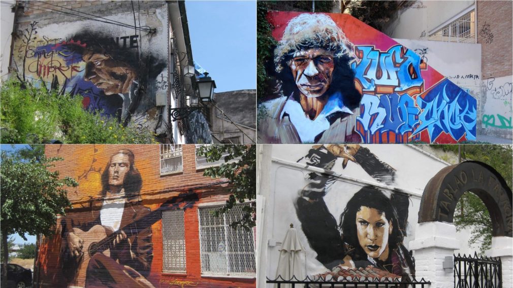 Collage de grafitis con artistas flamencos de El Niño de las Pinturas