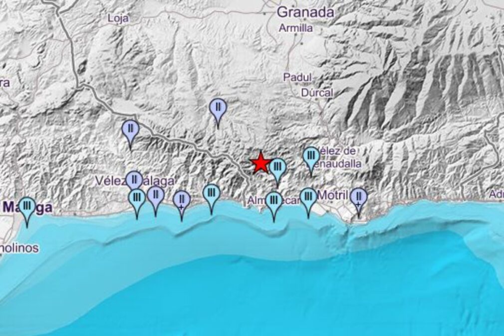 Mapa de intensidades del terremoto de Lentegí