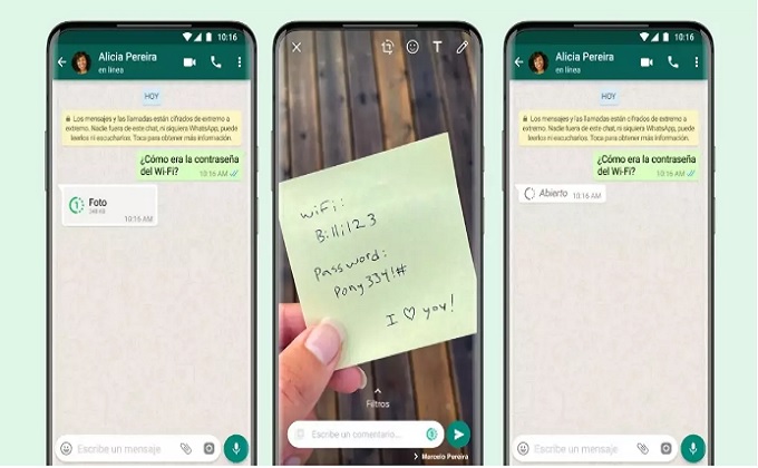 Captura de la funcionalidad de fotos temporales en WhatsApp - META