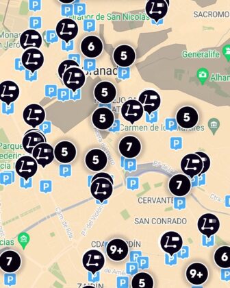 Captura de pantalla del mapa de distribución de patinetes en la aplicación del servicio