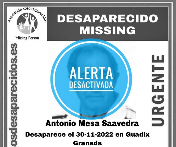 Localizado con vida Antonio Mesa Saavedra, anciano Guadix alzhéimer