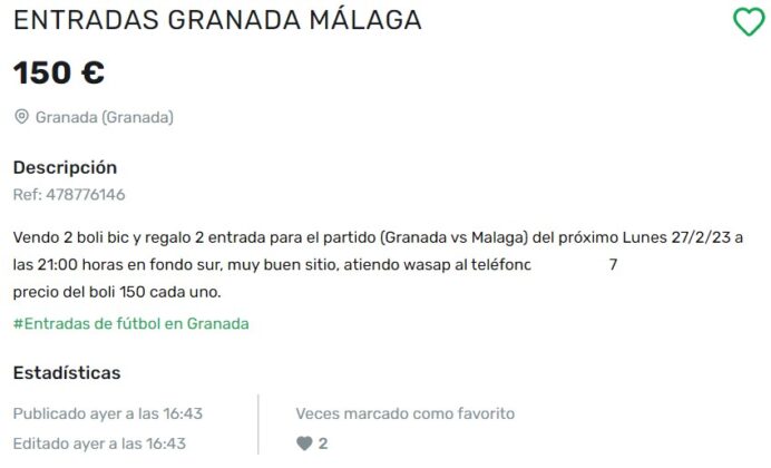 Uno de los anuncios en los que se ofertan las entradas para el partido | Foto: GD