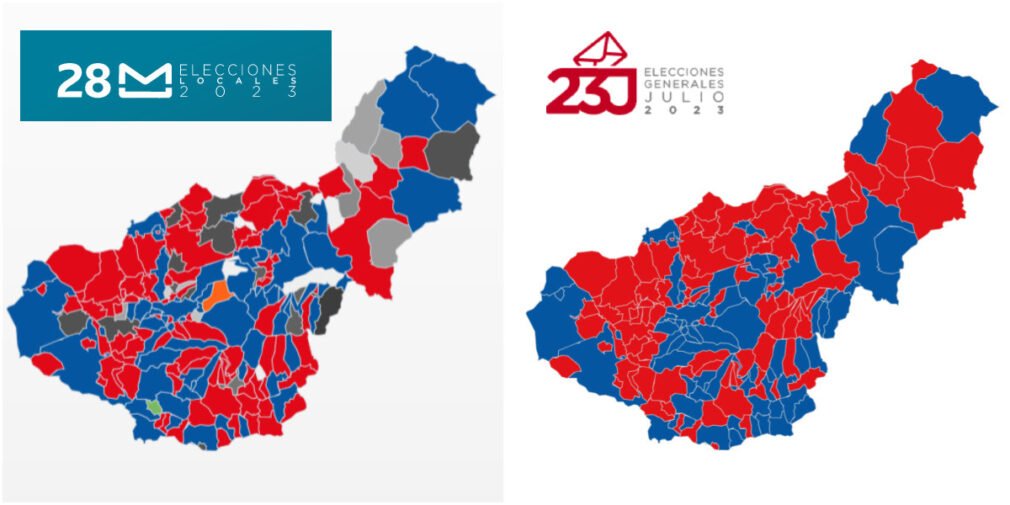 Comparación elecciones municipales con respecto a las generales en Granada
