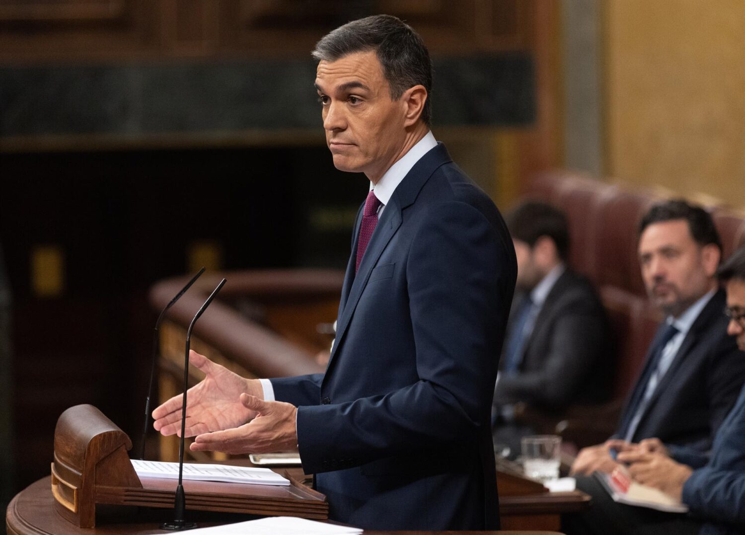El presidente del Gobierno en funciones y candidato a la reelección, Pedro Sánchez, en la primera sesión del debate de investidura - FOTO E