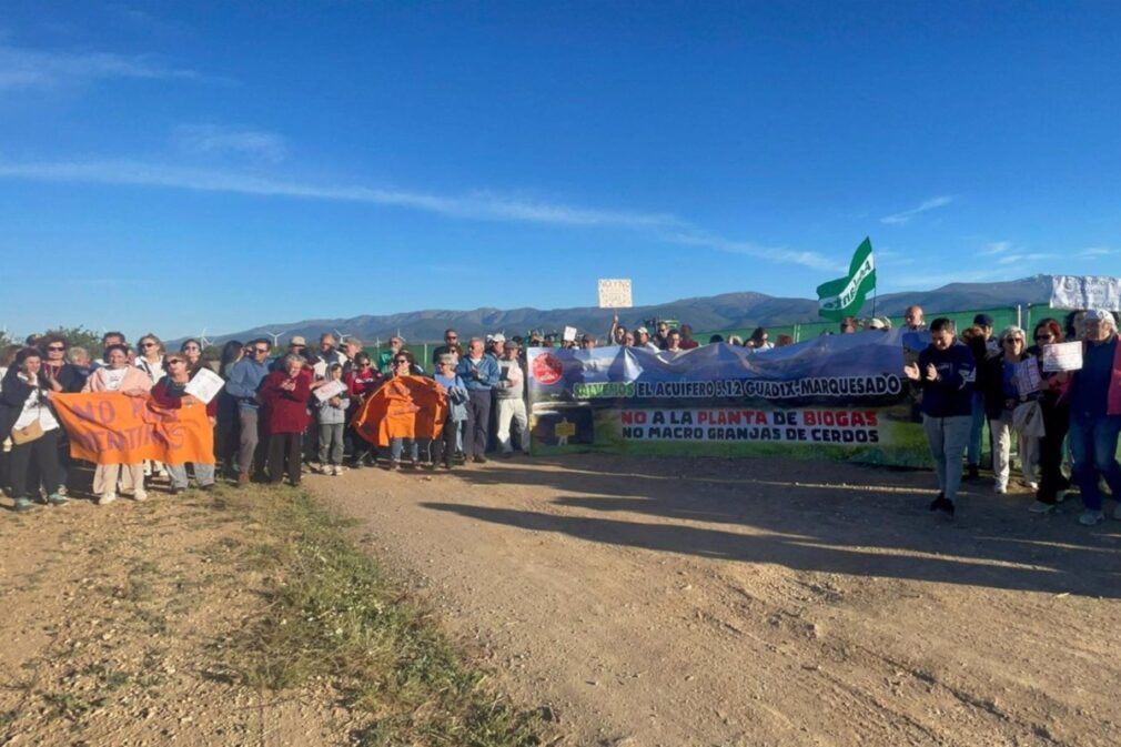 Imagen de la concentración convocada este sábado por la Asociación La Calahorra en Acción contra la construcción de una planta de biogás en La Calahorra