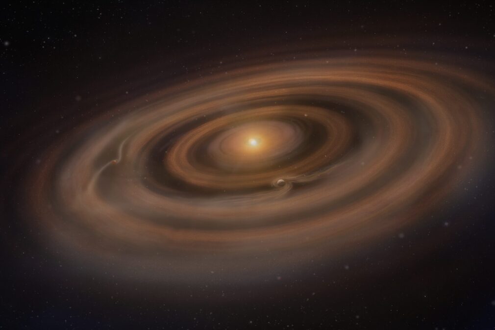 Impresión artística de un disco protoplanetario con planetas en formación