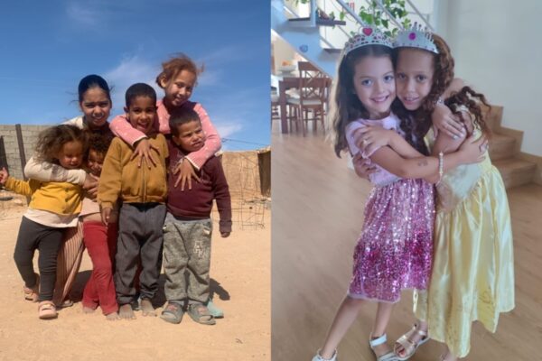 Una niña saharaui posa con su familia del Sahara y de España