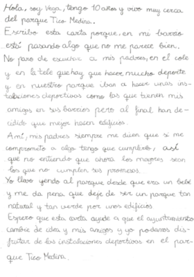 carta reivindicativa niña 10 años